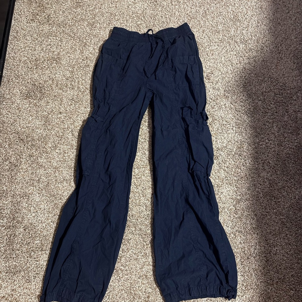 Aerie Navy Wide Leg Cargo Pants
